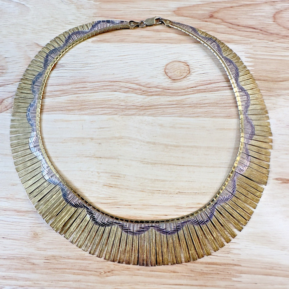 Vintage Sterling Vermeil Cleopatra Collar Necklace 925 Gold Over Silver 17” 50g - Picture 2 of 16